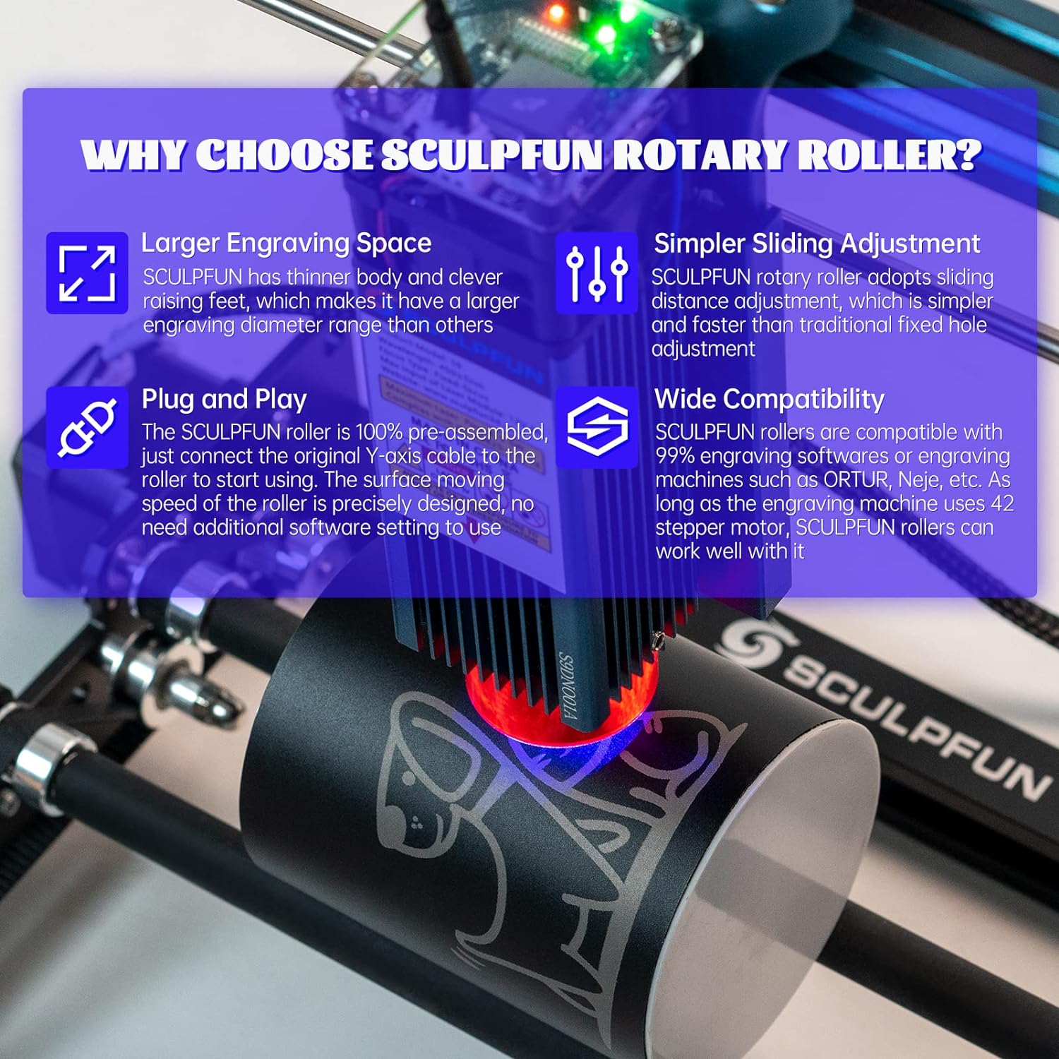SCULPFUN Laser Rotary Roller P - Rotary Axis Laser Engraver ulasan dan harga